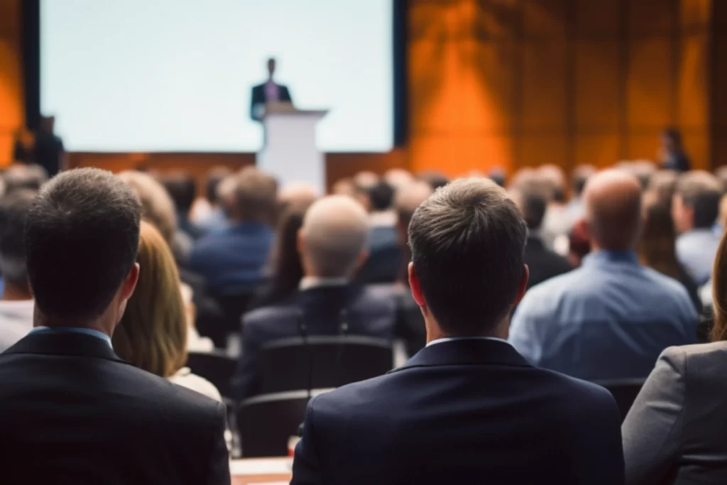 Audience sitting in front of speaker